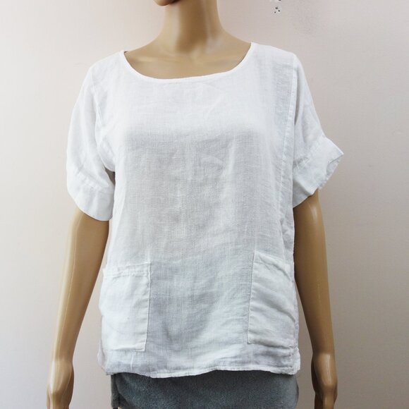 Francesca Bettini Italian 100% Linen Top with Pockets White (S) NWOT! - Picture 1 of 9